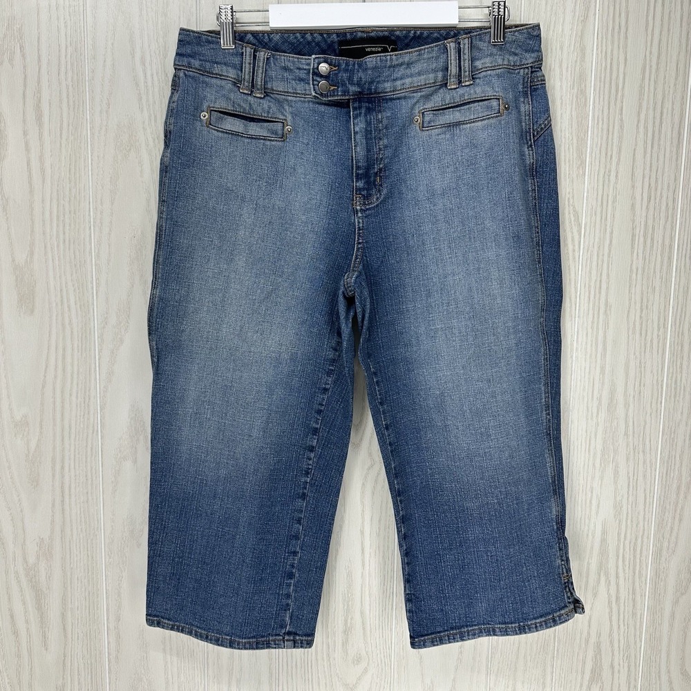 Venezia Cropped‎ Jeans Womens Size 16 Blue Denim Mid Rise Front Pocket Stretch